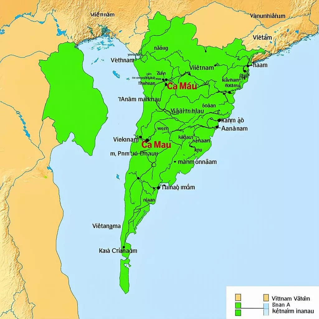 Bản đồ Việt Nam với điểm nhấn Cà Mau