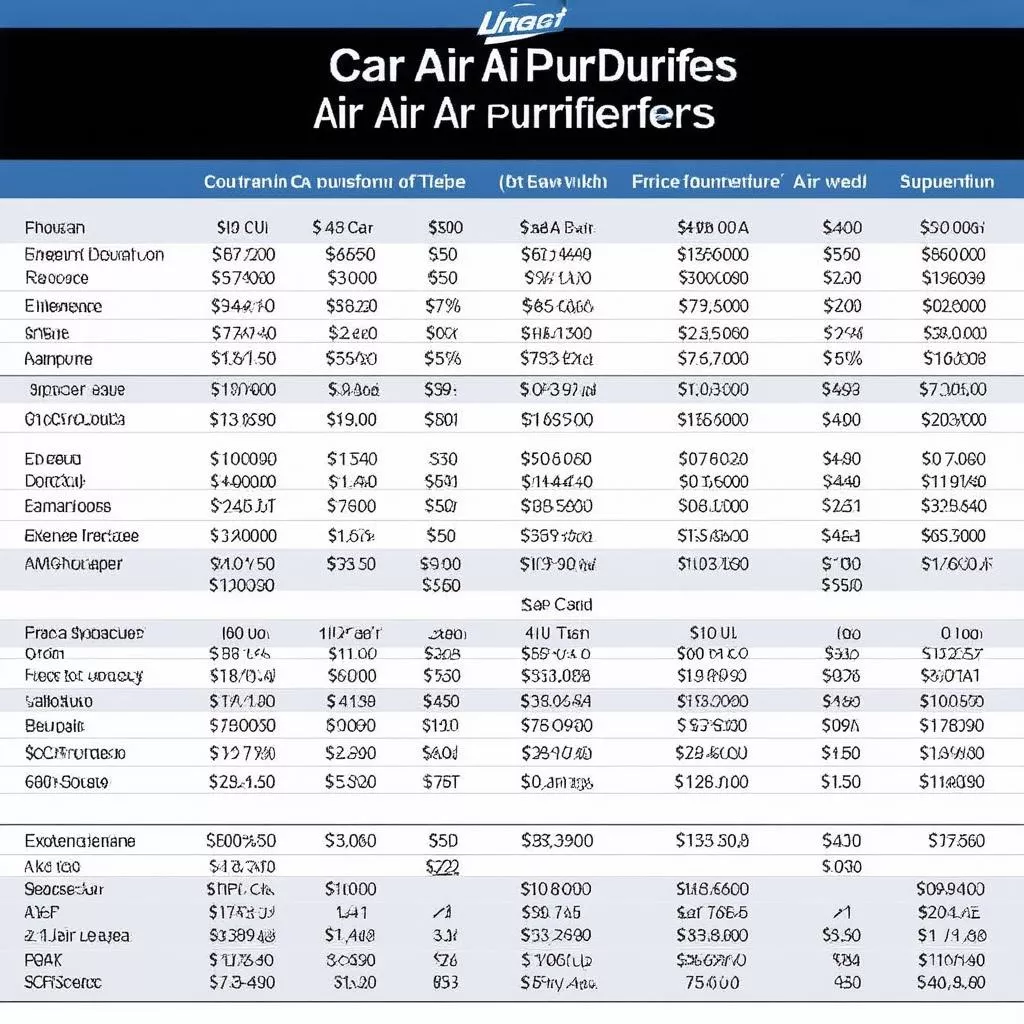 Bảng giá máy lọc không khí trên ô tô