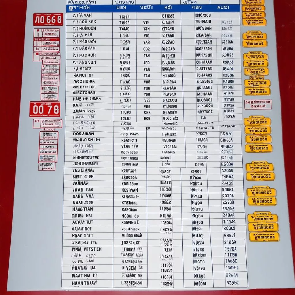Vietnam License Plate Code Table