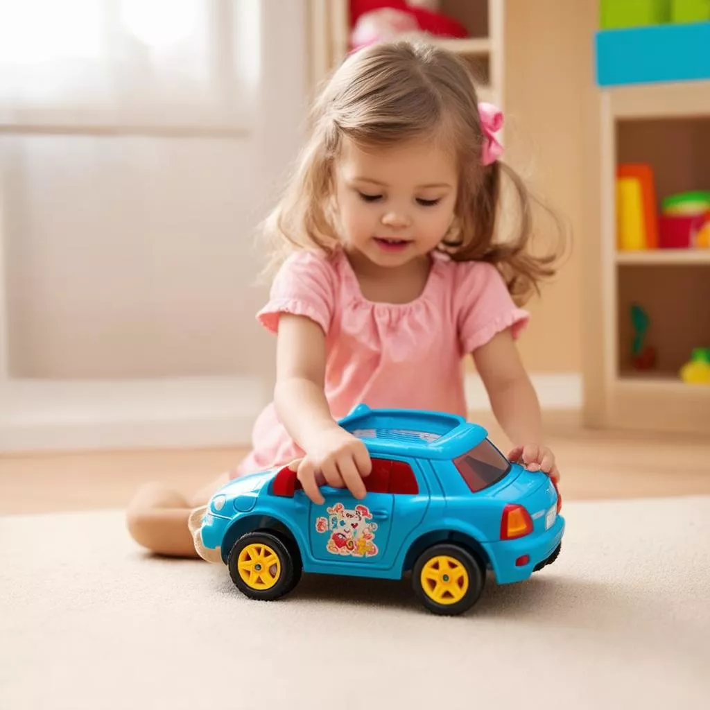 bé gái chơi ô tô đồ chơi