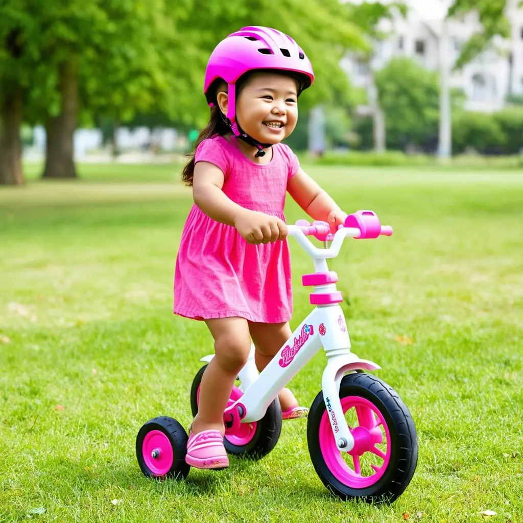Bé gái chơi xe cân bằng
