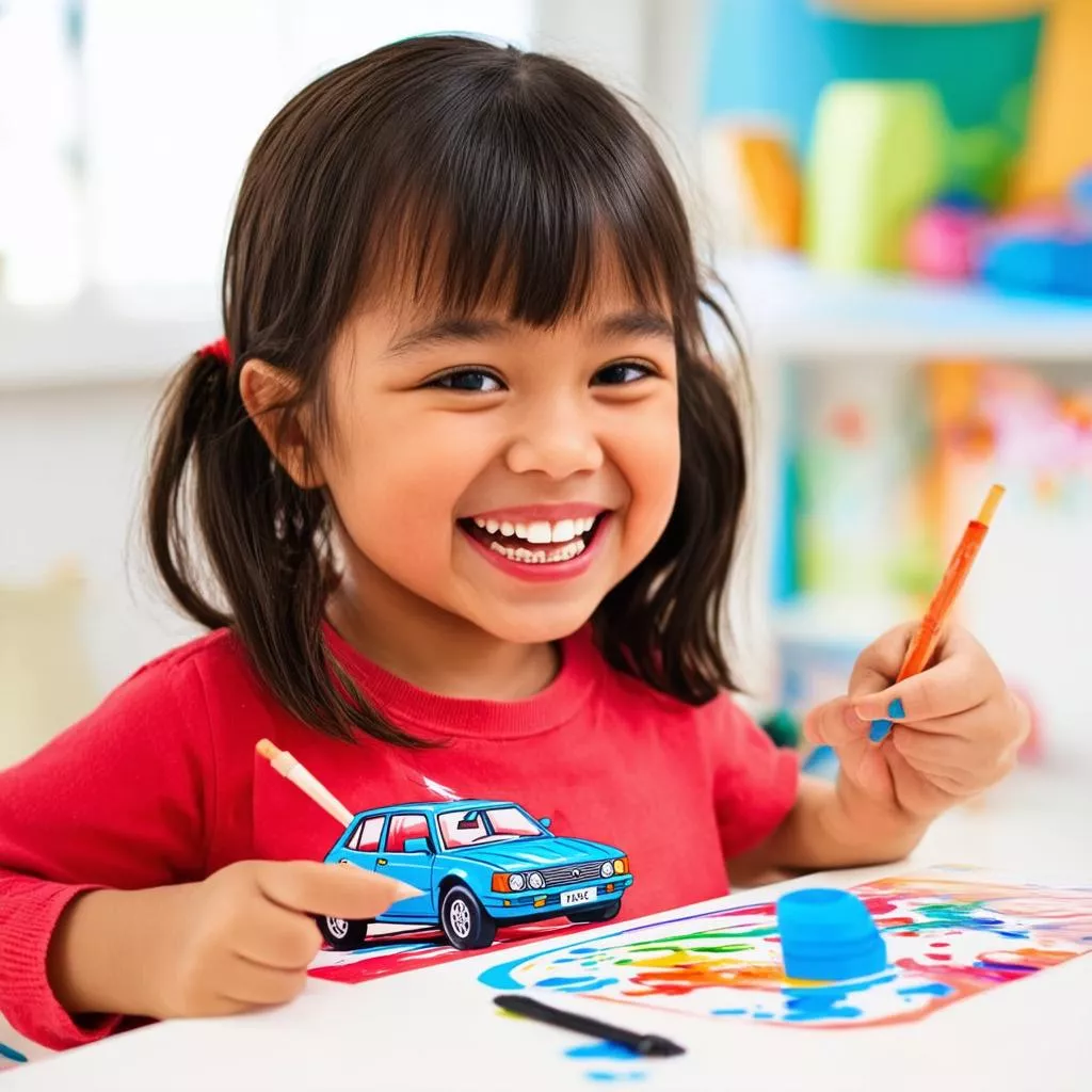 자동차 그림을 그리는 여자아이