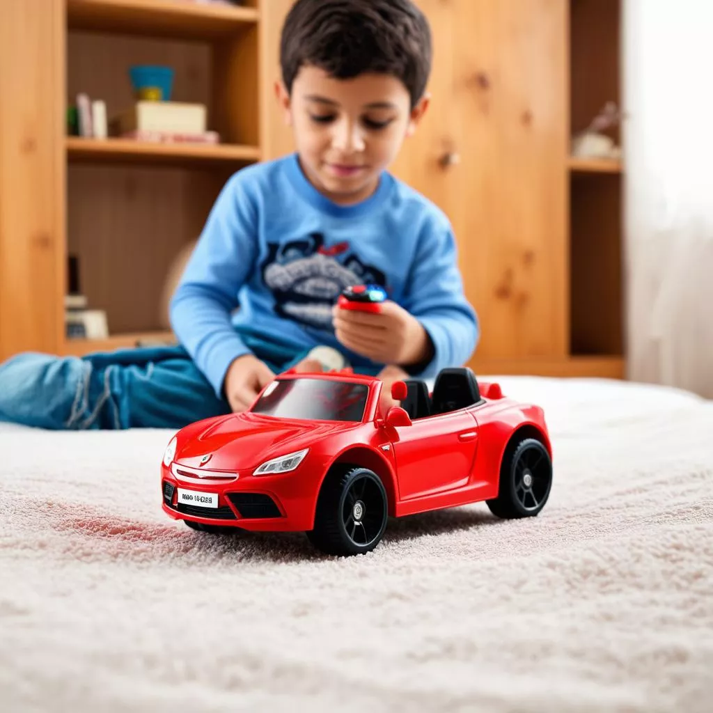 Boy playing with a remote control car