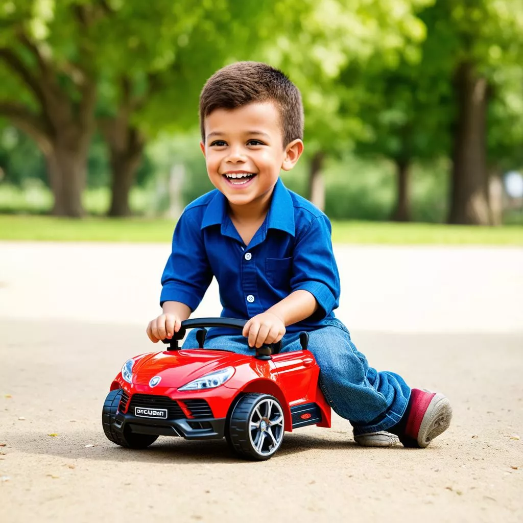 Boy Playing with Electric Car