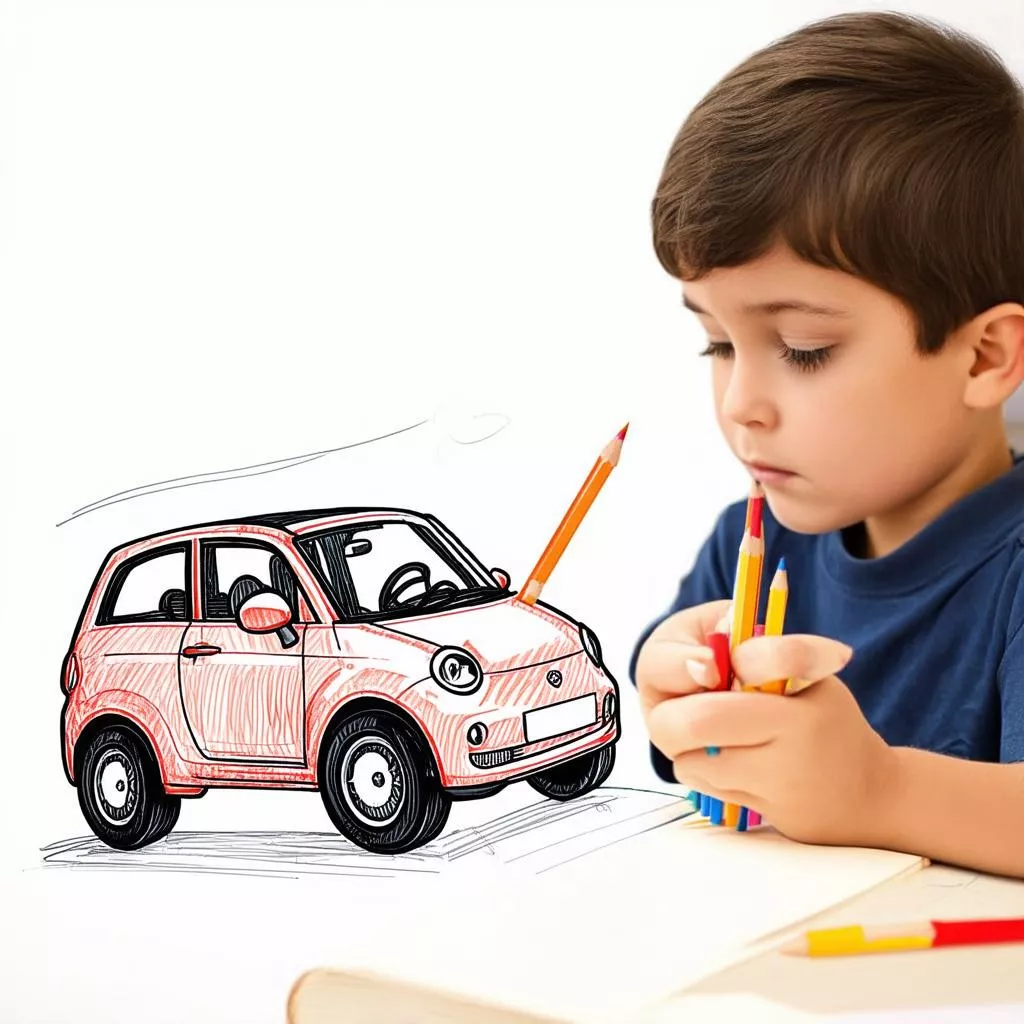 Boy drawing a car