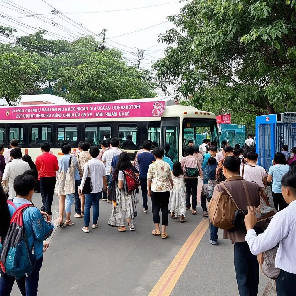 Bến xe Hoa Nho Chu Văn An đông đúc người qua lại