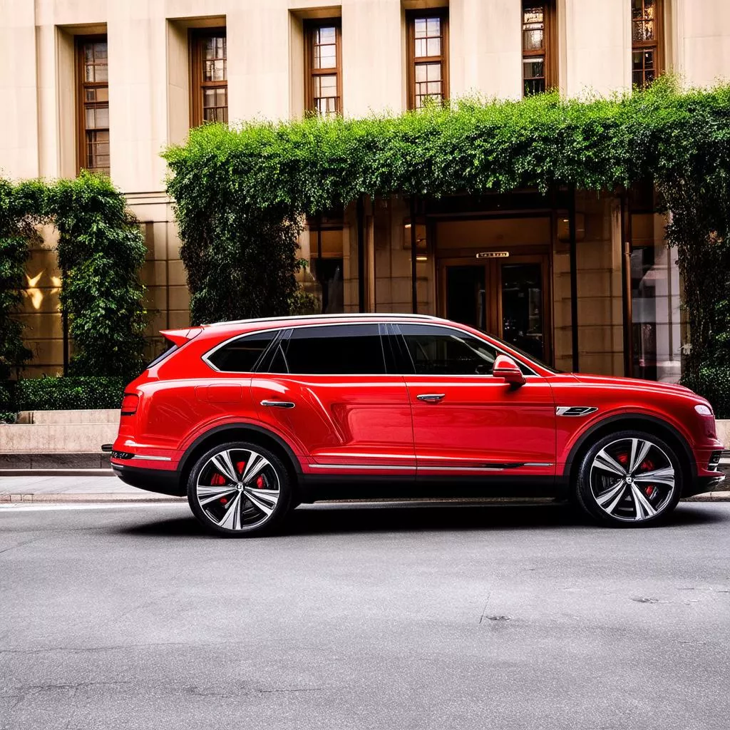 Bentley Bentayga đỏ đỗ tại khách sạn