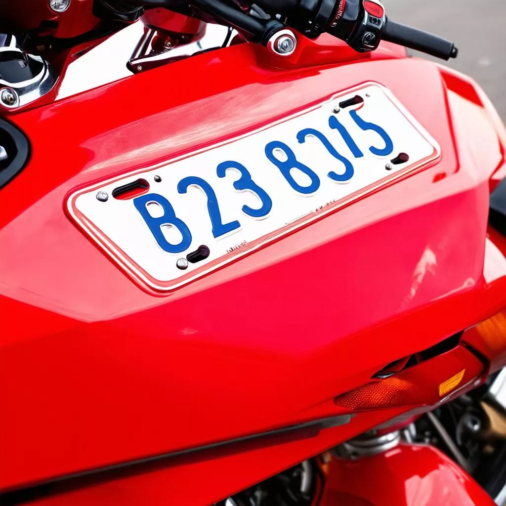 Red license plate on a motorbike