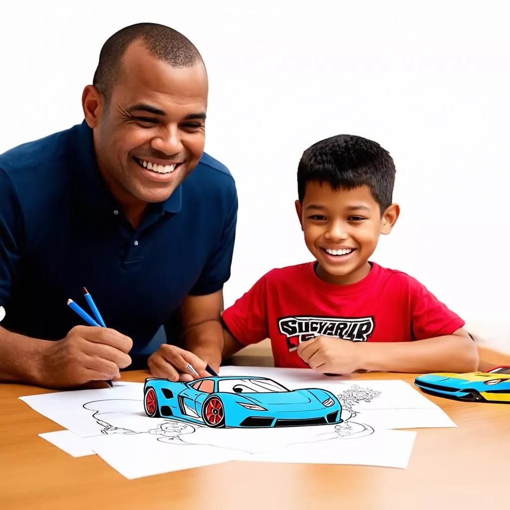 Bố mẹ cùng bé tô màu