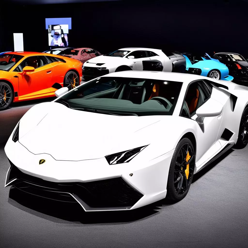 A collection of colorful Lamborghini supercars