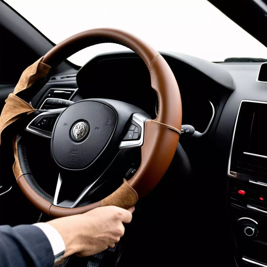 Leather wrapping of a steering wheel