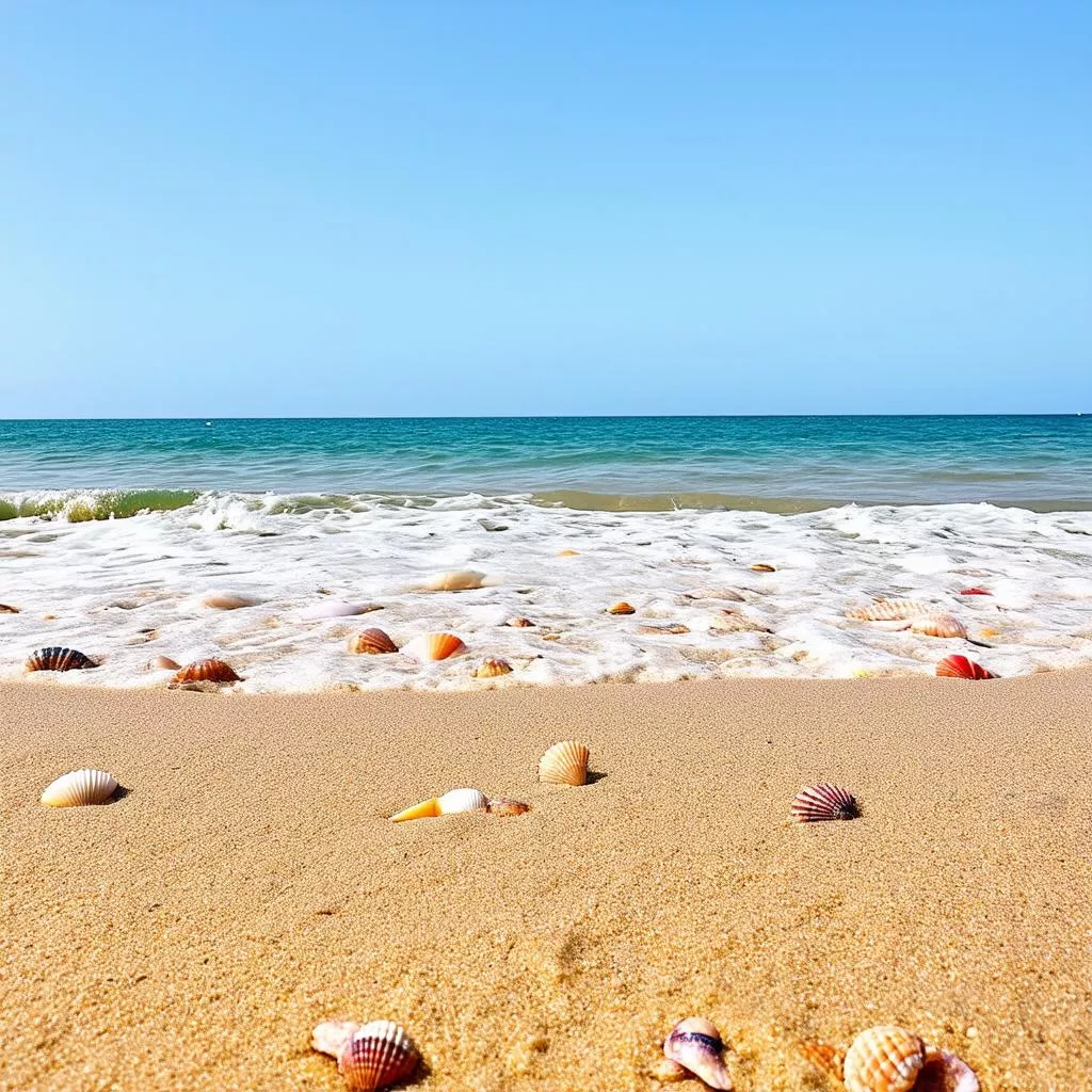 Beach covered in seashells