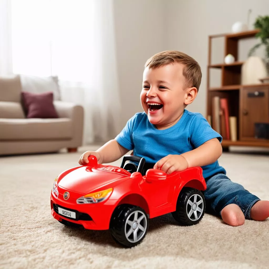 Bé trai chơi xe lắc