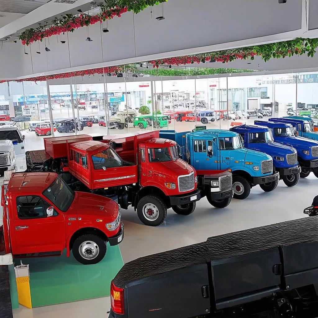 河内卡车展厅展出的各种卡车