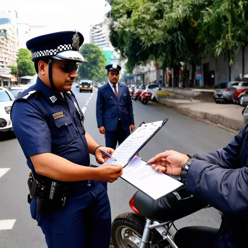 Cảnh sát giao thông kiểm tra giấy tờ