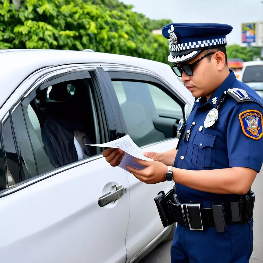 Cảnh sát giao thông kiểm tra giấy tờ