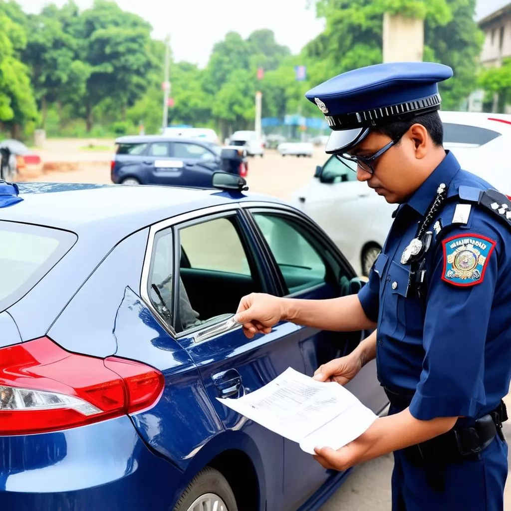 Cảnh sát giao thông kiểm tra giấy tờ xe