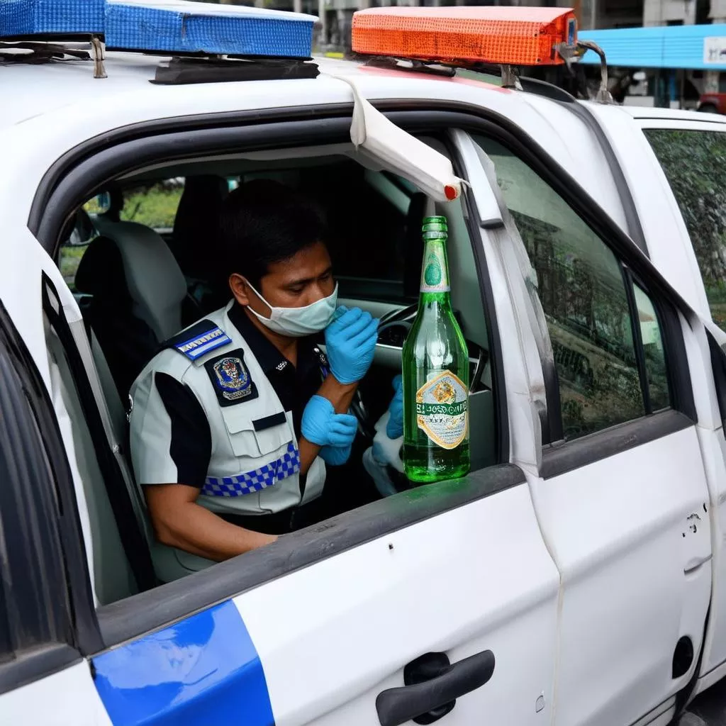 Traffic police conducting a breathalyzer test