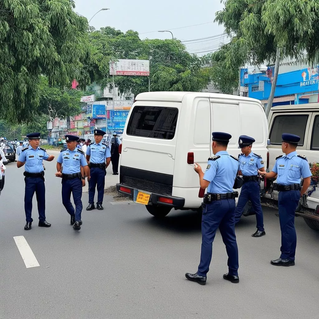 Cảnh sát giao thông kiểm tra xe van