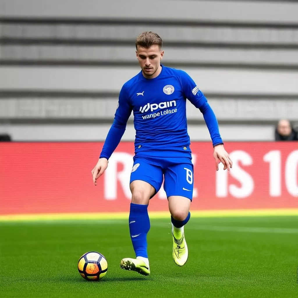 Cầu thủ đang thi đấu bóng đá trên sân cỏ nhân tạo