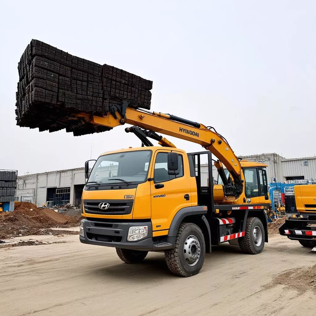 Cẩu xếp Hyundai tại công trường