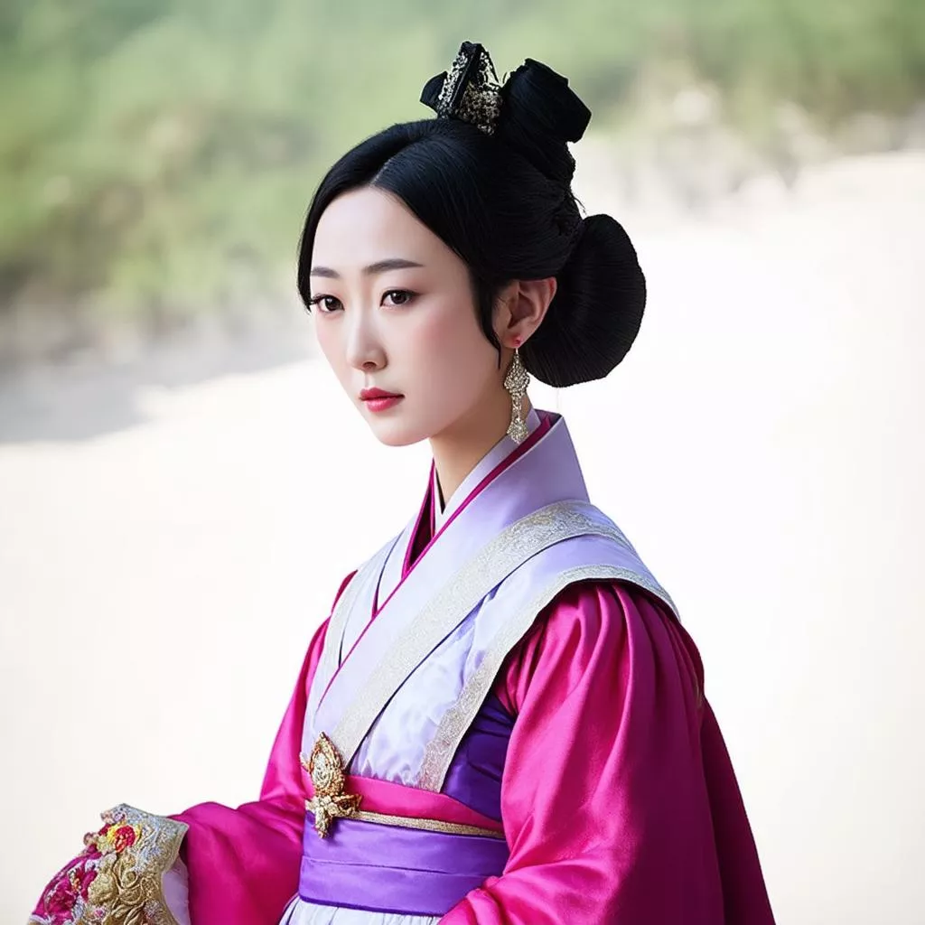 Zhou Xun in traditional Chinese attire