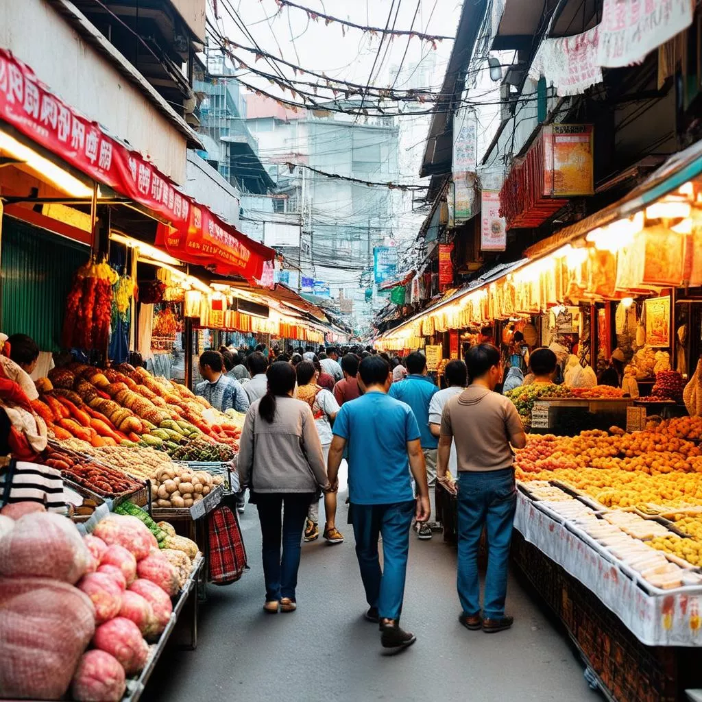 Crowded Van Thanh Market in the afternoon