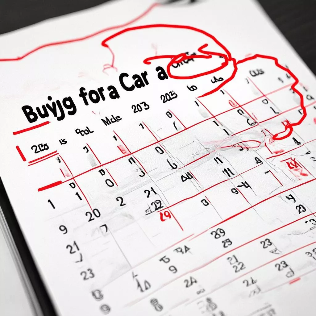Calendar with auspicious dates for buying a car marked