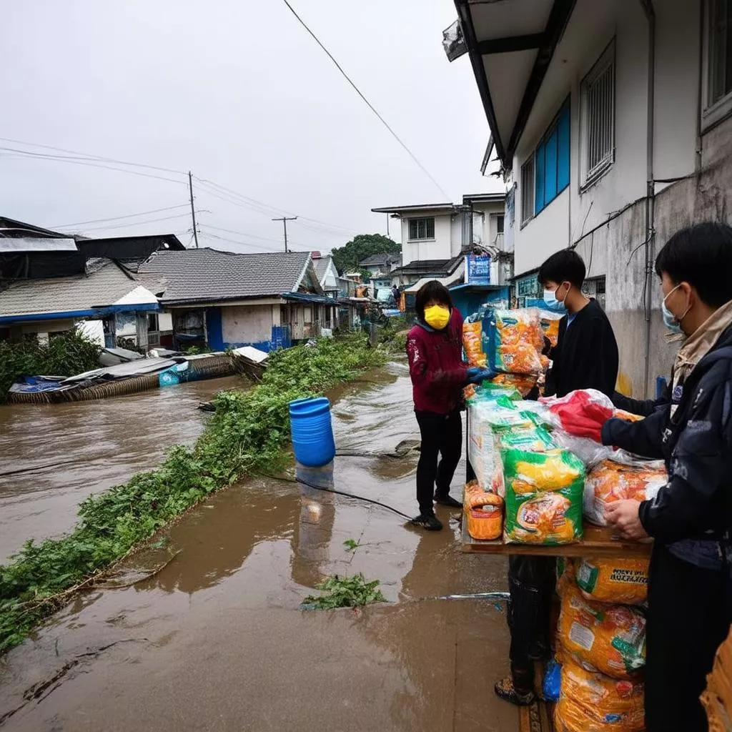 People preparing for a typhoon