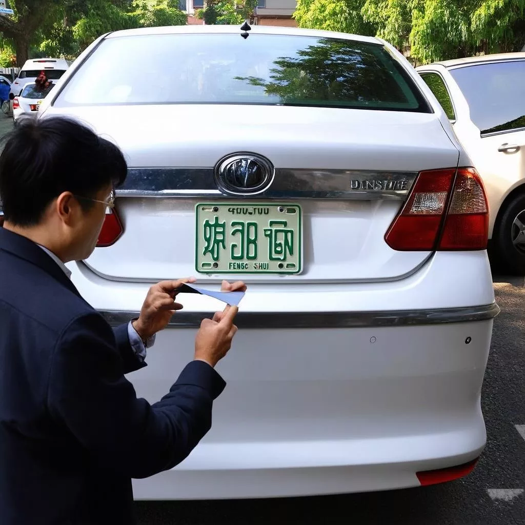 Feng-Shui-Experte begutachtet ein Kennzeichen