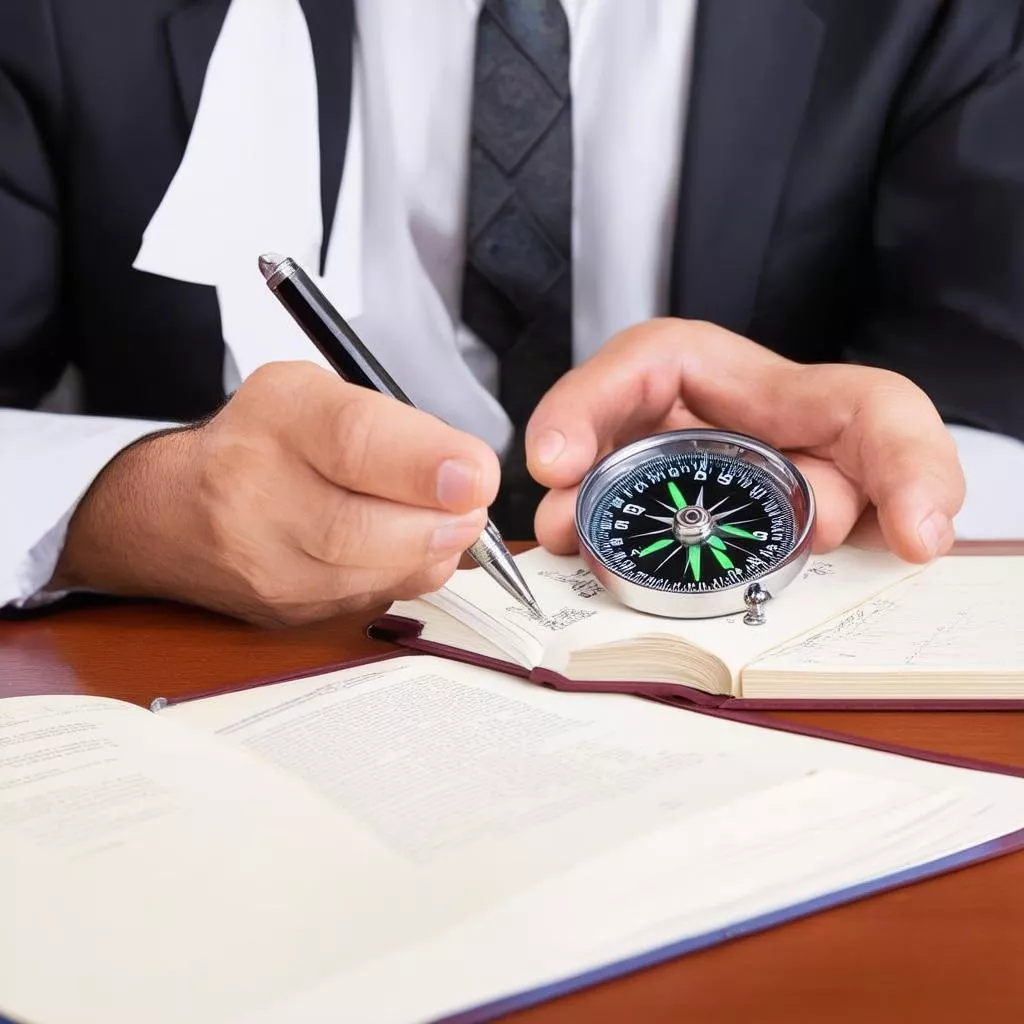 Feng shui expert consulting with a compass