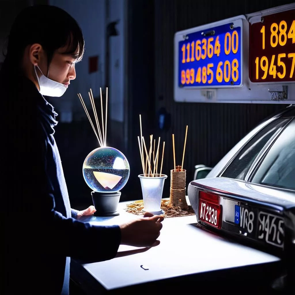 Feng Shui Expert Examining a License Plate