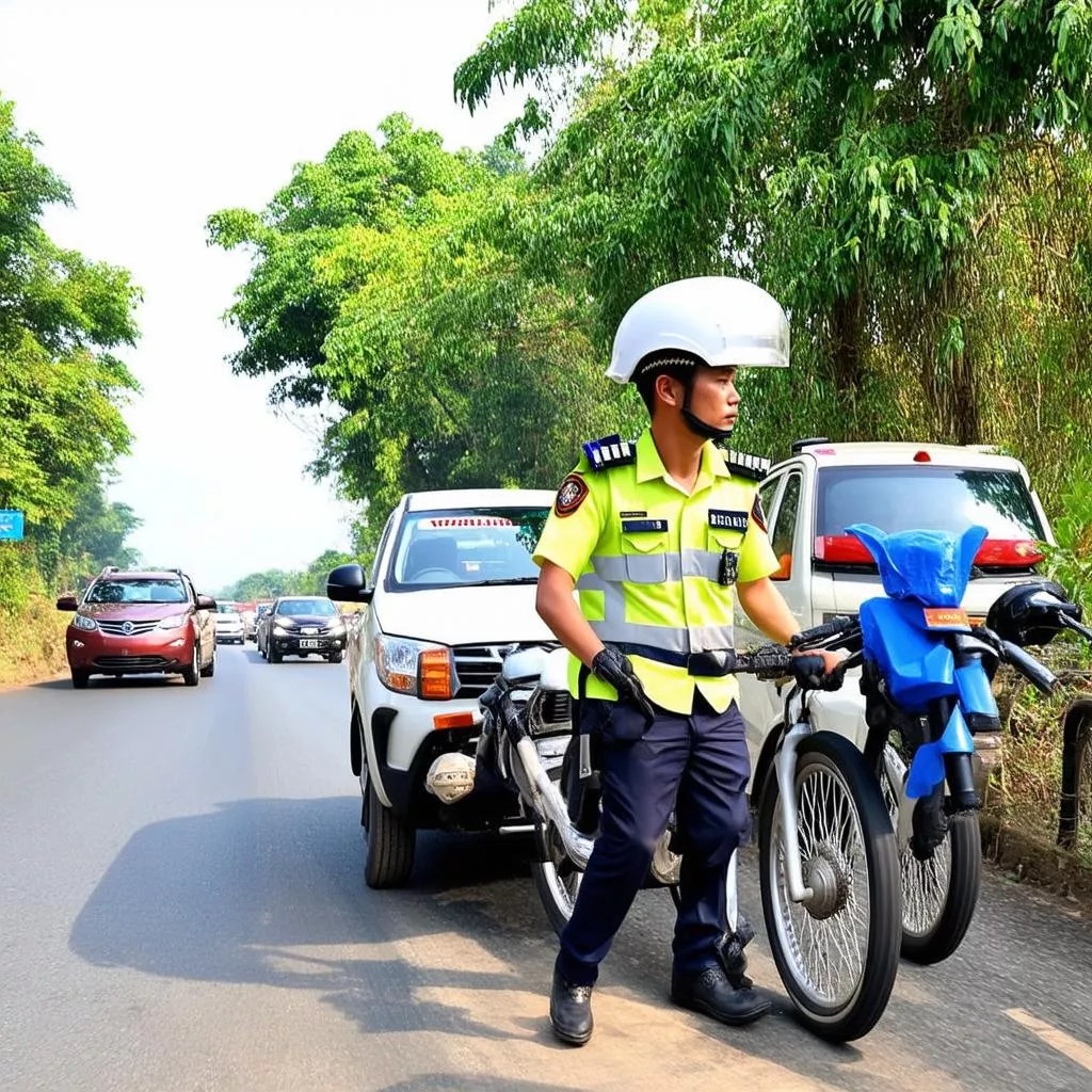 Cảnh sát giao thông đang làm nhiệm vụ