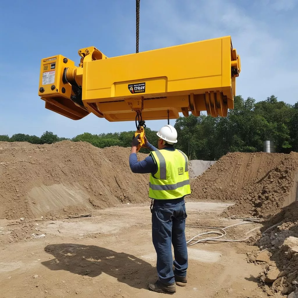 Worker operating a 3-ton electric wire rope hoist