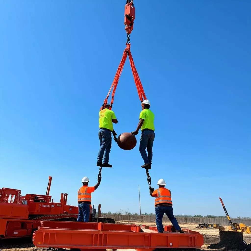 Công nhân sử dụng bao sling 2 tấn