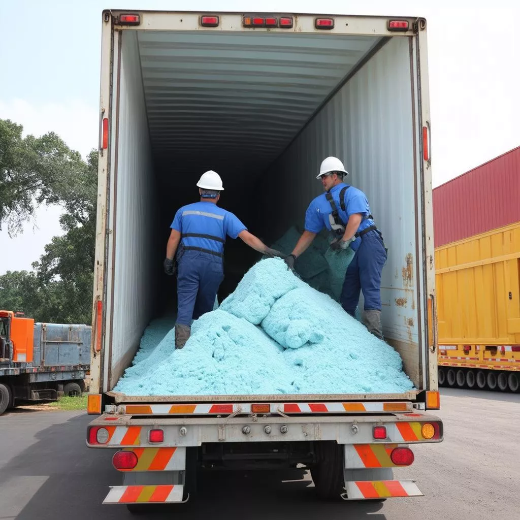 Workers loading and unloading cellulose