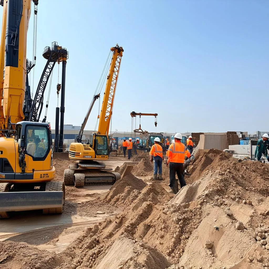 Construction site with workers