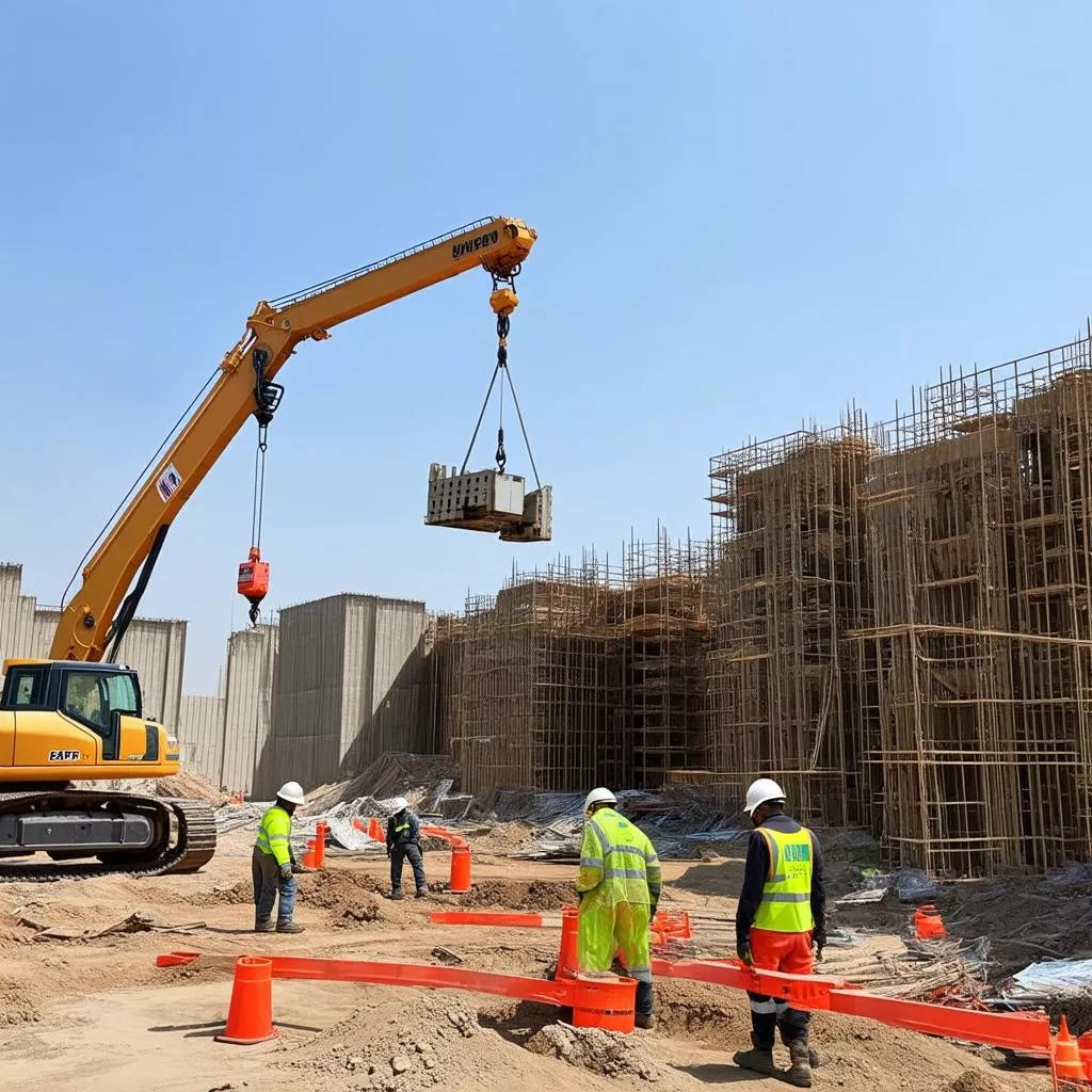 Construction site with a crane and hoist