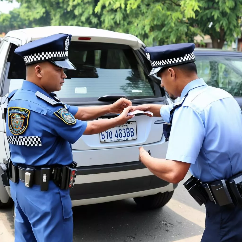 Cảnh sát giao thông kiểm tra biển số xe