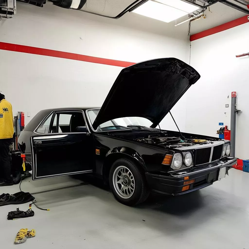 Car glass polishing at a garage