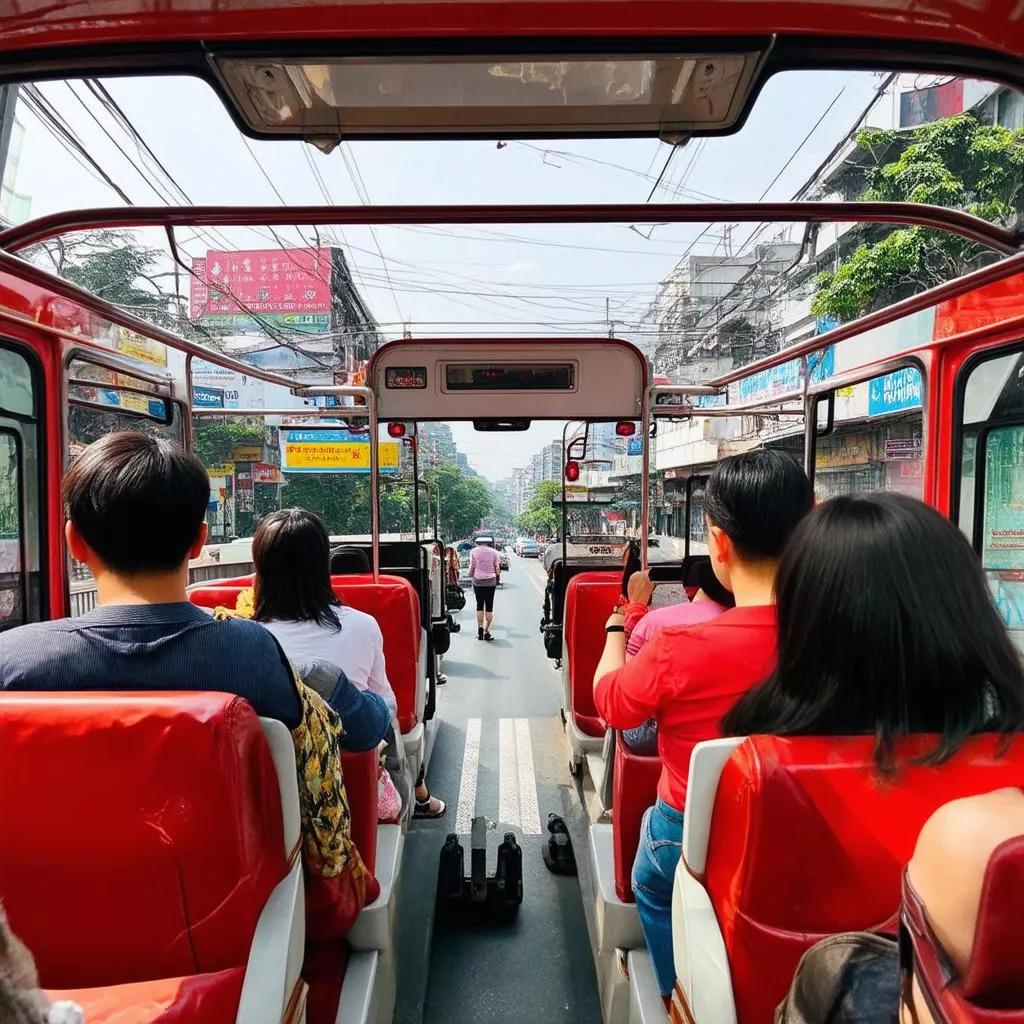 Du khách trên xe bus 2 tầng