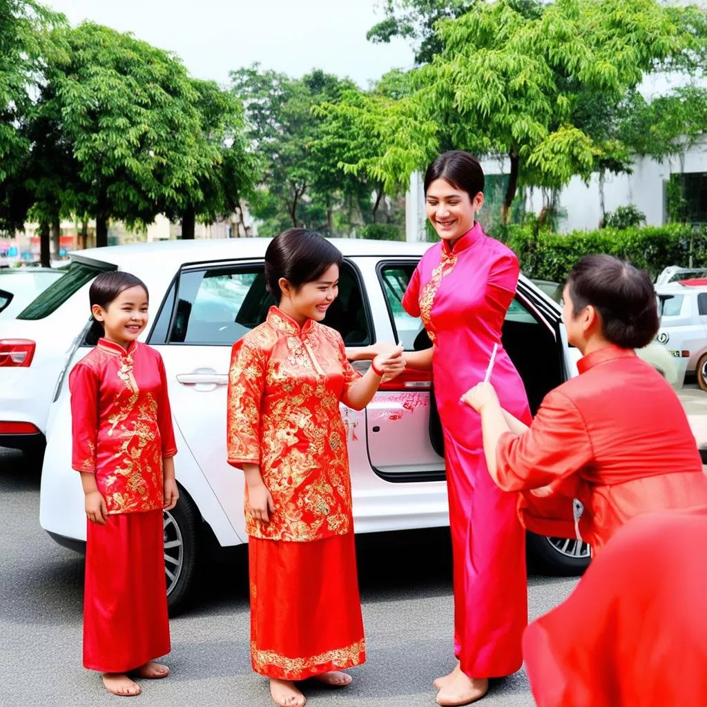 Gia đình cúng xe ô tô cuối năm