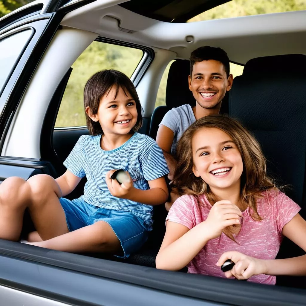 परिवार कार से घूमने जा रहा है