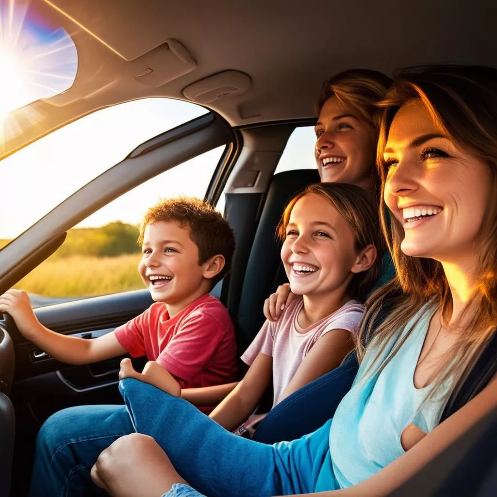 gia đình đi chơi bằng xe ô tô