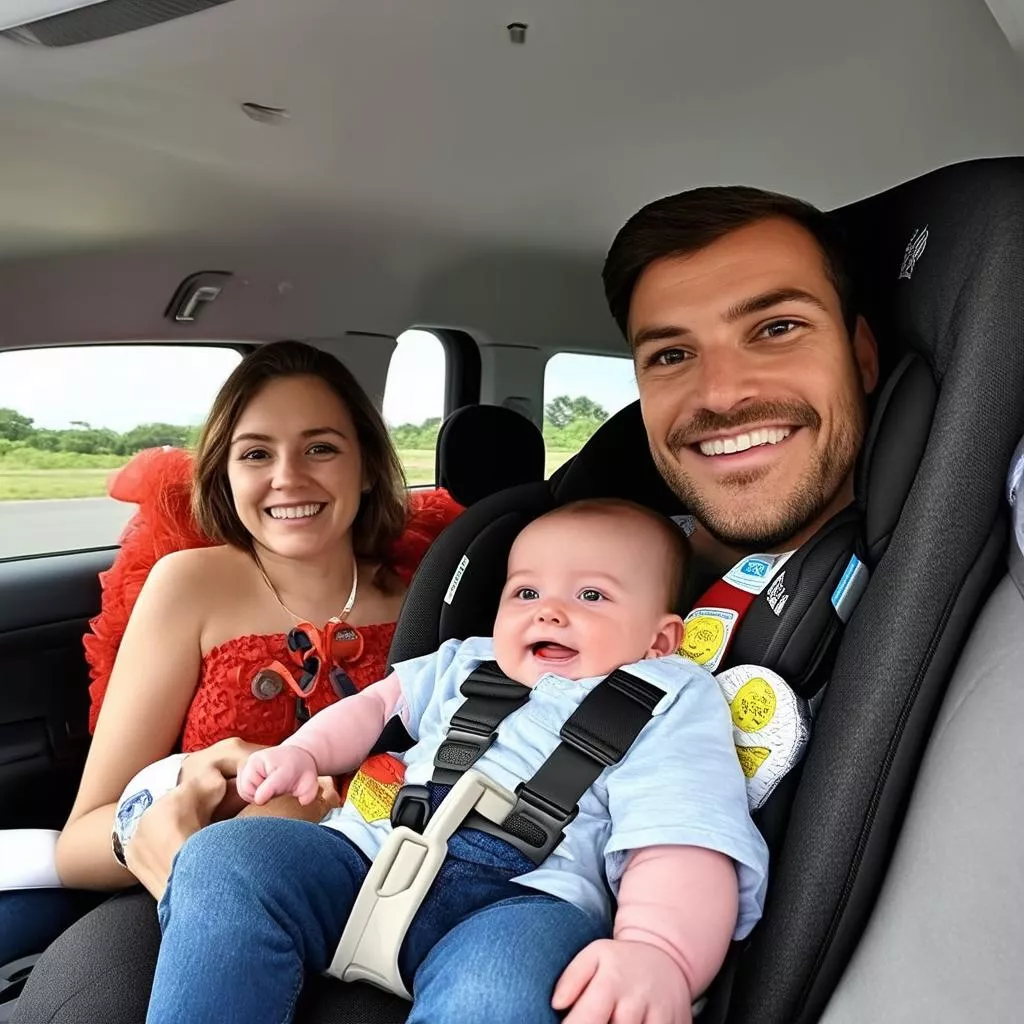 Family traveling by car