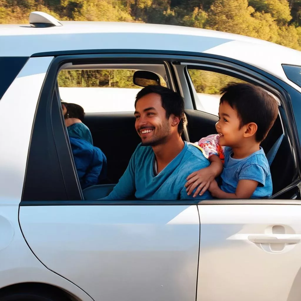 Family traveling by car