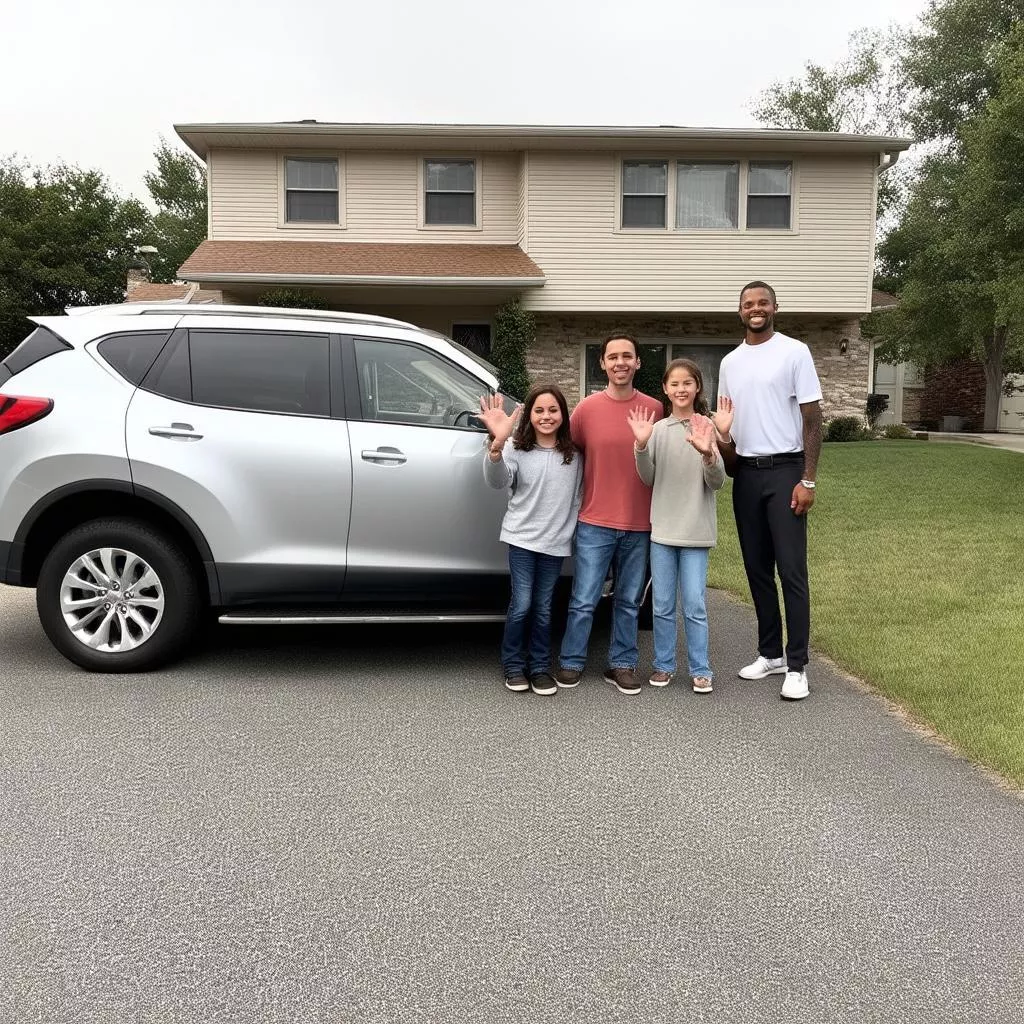 Happy family with their car