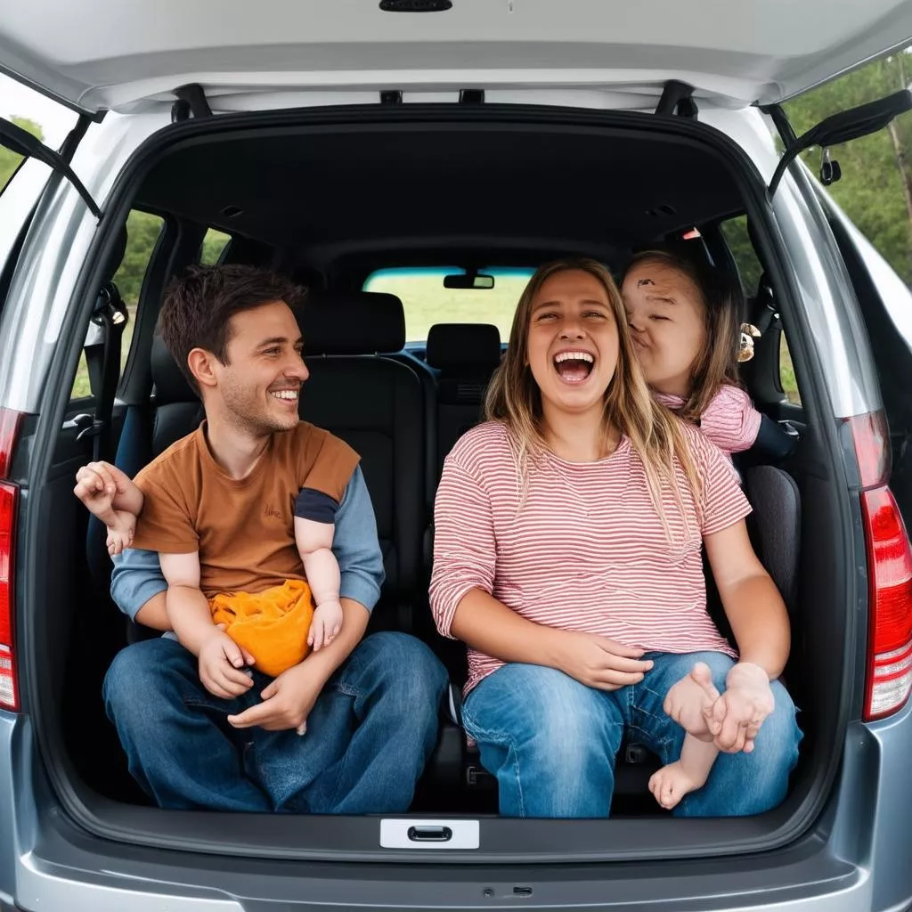 Happy family in a car