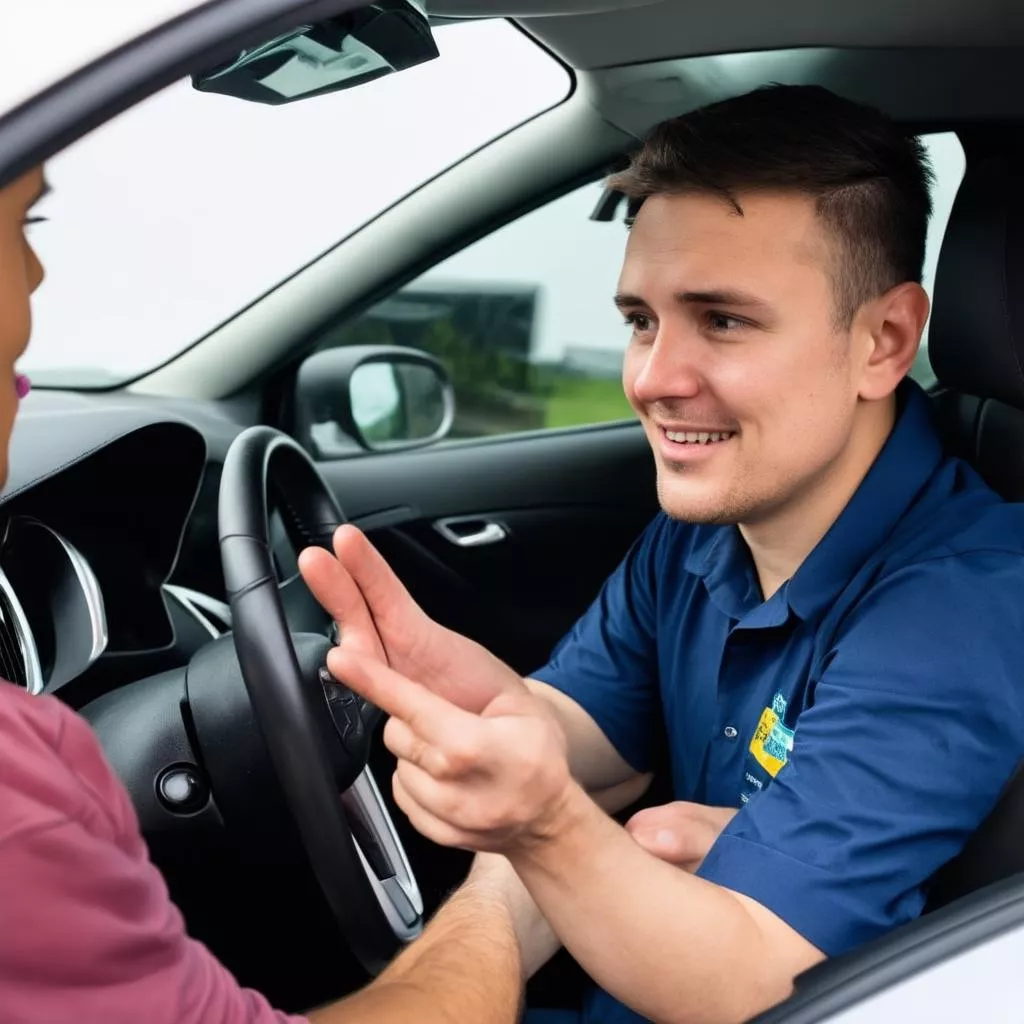 Driving instructor teaching a student