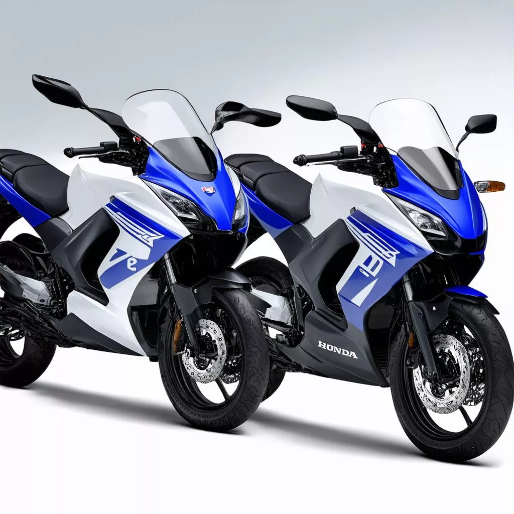 Hai chiếc xe máy Honda AB 2017 màu xanh và trắng